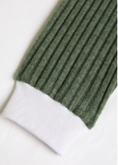 Button Olive Green Long Sleeve Round Neck T Shirt