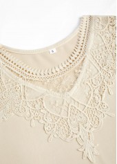 Embroidery Beige Long Sleeve Round Neck T Shirt