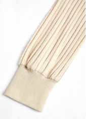 Embroidery Beige Long Sleeve Round Neck T Shirt