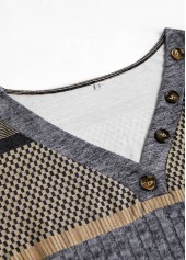 Geometric Print Patchwork Dark Blue Long Sleeve T Shirt