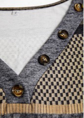 Geometric Print Patchwork Dark Blue Long Sleeve T Shirt