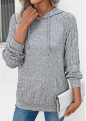 Drawstring Grey Patchwork Long Sleeve Hoodie