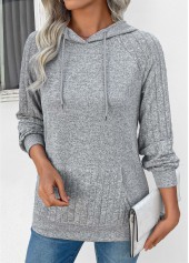 Drawstring Grey Patchwork Long Sleeve Hoodie
