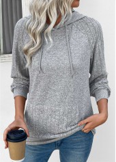 Drawstring Grey Patchwork Long Sleeve Hoodie