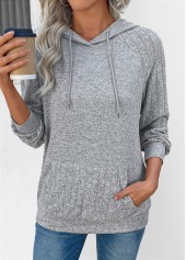 Drawstring Grey Patchwork Long Sleeve Hoodie