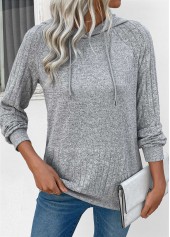 Drawstring Grey Patchwork Long Sleeve Hoodie