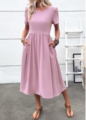 Zipper Dusty Purple Short Sleeve Round Neck Dress