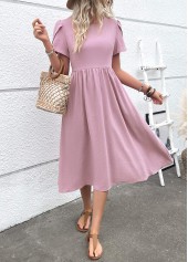 Zipper Dusty Purple Short Sleeve Round Neck Dress