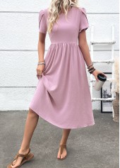 Zipper Dusty Purple Short Sleeve Round Neck Dress