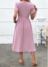 Zipper Dusty Purple Short Sleeve Round Neck Dress