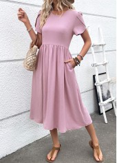 Zipper Dusty Purple Short Sleeve Round Neck Dress
