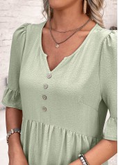 Button Sage Green A Line Half Sleeve Dress