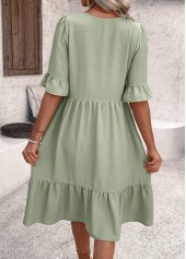 Button Sage Green A Line Half Sleeve Dress