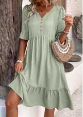 Button Sage Green A Line Half Sleeve Dress