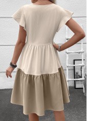 Patchwork Light Camel Short Sleeve Round Neck Dress