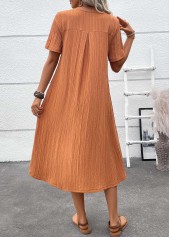 Patchwork Terracotta A Line Short Sleeve Round Neck Dress
