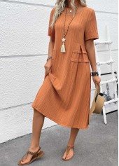 Patchwork Terracotta A Line Short Sleeve Round Neck Dress
