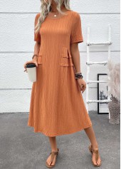 Patchwork Terracotta A Line Short Sleeve Round Neck Dress