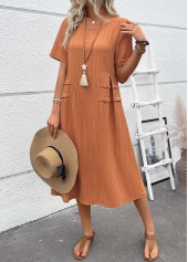 Patchwork Terracotta A Line Short Sleeve Round Neck Dress