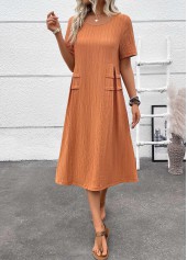 Patchwork Terracotta A Line Short Sleeve Round Neck Dress
