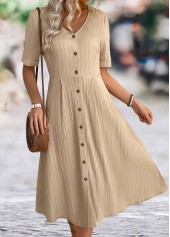 Light Coffee A Line Short Sleeve V Neck Dress