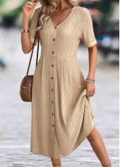 Light Coffee A Line Short Sleeve V Neck Dress