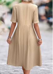 Light Coffee A Line Short Sleeve V Neck Dress
