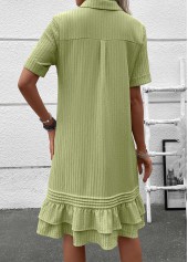 Button Sage Green A Line Short Sleeve Dress