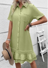 Button Sage Green A Line Short Sleeve Dress