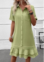 Button Sage Green A Line Short Sleeve Dress