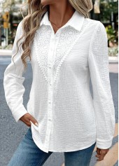 Embroidery Long Sleeve White Tunic Shirt