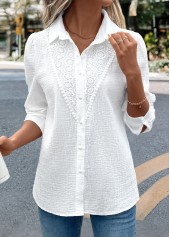 Embroidery Long Sleeve White Tunic Shirt