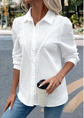 Embroidery Long Sleeve White Tunic Shirt