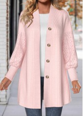 Lace Light Pink Button Long Sleeve Coat