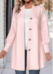 Lace Light Pink Button Long Sleeve Coat