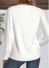 Embroidery White Long Sleeve Round Neck Blouse
