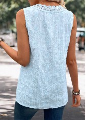 Embroidery Light Blue Sleeveless V Neck Tank Top