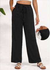 Black Wide Leg Elastic Waist High Waisted Pants