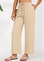 Light Camel Straight Leg Elastic Waist Drawstring Pants