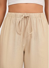 Light Camel Straight Leg Elastic Waist Drawstring Pants