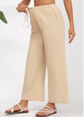 Light Camel Straight Leg Elastic Waist Drawstring Pants