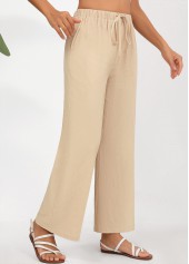 Light Camel Straight Leg Elastic Waist Drawstring Pants