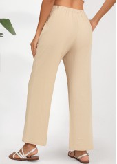 Light Camel Straight Leg Elastic Waist Drawstring Pants