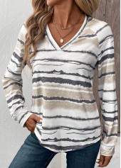 Tie Dye Print Light Camel Long Sleeve T Shirt