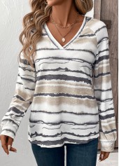 Tie Dye Print Light Camel Long Sleeve T Shirt