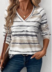 Tie Dye Print Light Camel Long Sleeve T Shirt