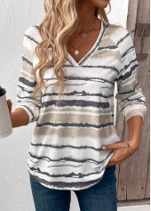 Tie Dye Print Light Camel Long Sleeve T Shirt