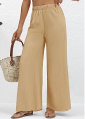 Wide Leg Light Camel Elastic Waist High Waisted Pants