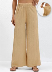 Wide Leg Light Camel Elastic Waist High Waisted Pants