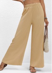 Wide Leg Light Camel Elastic Waist High Waisted Pants